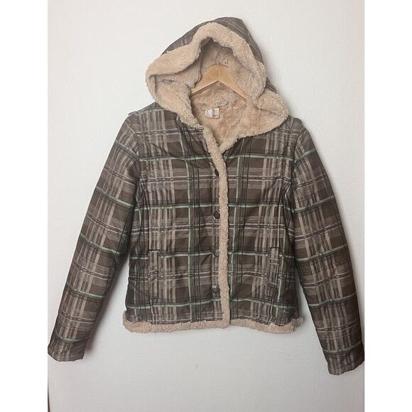 O'Neill Plaid Convertible Jacket Vest Faux Fur Lined Jacket Women’s Juniors Med - Picture 1 of 9
